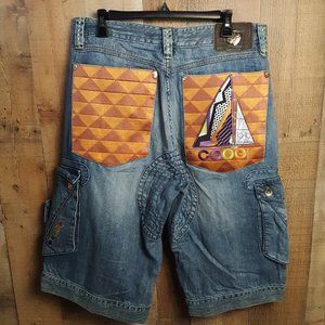 COOGI Shorts Men Size 36 Denim Hip Hop Australian Embellished Fancy Accent Art
